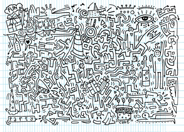 El çizimi Doodle vektör çizim, komik parti insanlar — Stok Vektör