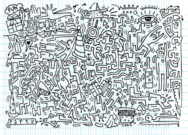 Desenho à mão Doodle Vector Ilustração de pessoas engraçadas festa — Vetor de Stock