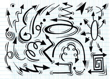 İzole edilmiş vektör el çizilmiş oklar ayarlandı 