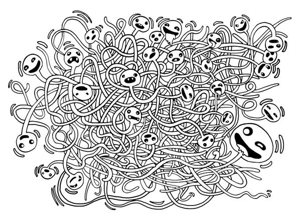 Hipster disegnato a mano pazzo doodle mostro, batteri germi, disegno — Vettoriale Stock