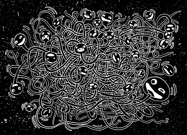 Hipster dibujado a mano loco garabato monstruo, bacterias gérmenes, dibujo — Vector de stock