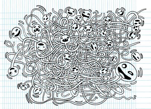 Hipster disegnato a mano pazzo doodle mostro, batteri germi, disegno — Vettoriale Stock