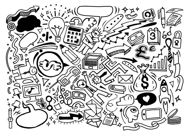 Idea de negocios doodles iconos conjunto. Ilustración vectorial . — Vector de stock