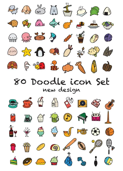 80 nuovo set universale di icone Doodle vettoriali — Vettoriale Stock
