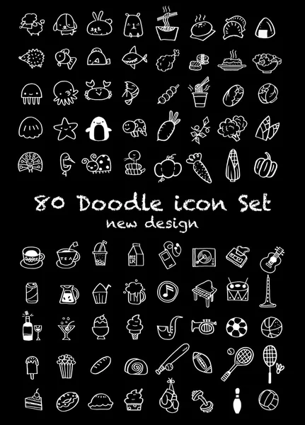 80 Vectores nuevos iconos de Doodle Conjunto universal — Vector de stock