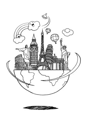 Seyahat Dünya için. Yola gidiyoruz. Turizm. Dünya üzerinde yerler. Con