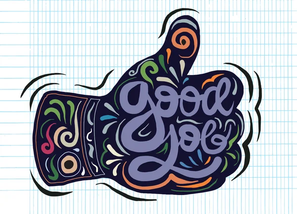 Pulgar hacia arriba icono de vector. El estilo es símbolo plano, Doodles vector illust — Vector de stock