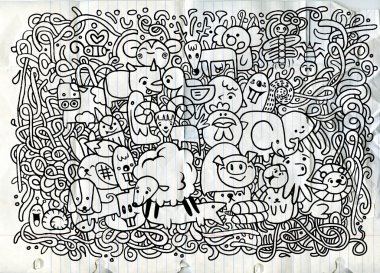 Çiftlik hayvanları gün Doodle arka plan elle çizilmiş