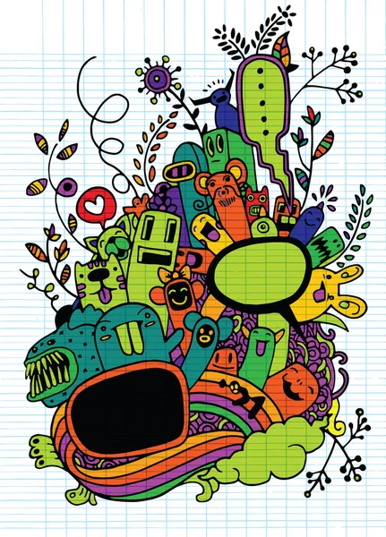 Hand drawn Crazy doodle Monster and flower,drawing style — Stock Vector