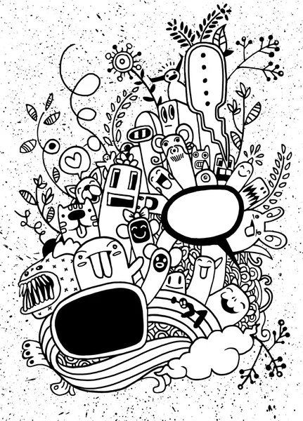 Handgezeichnetes verrücktes Doodle Monster und Blume, Zeichenstil — Stockvektor