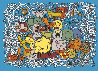 Çiftlik hayvanları gün Doodle arka plan elle çizilmiş