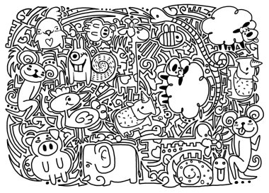 doodle hayvanların çizimler vektör