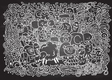 Çiftlik hayvanları gün Doodle arka plan elle çizilmiş