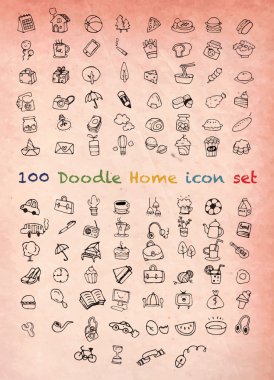 100 Vektör yeni Doodle Simgeler Evrensel Set