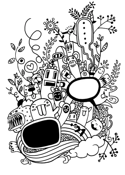 Dibujado a mano loco garabato monstruo y flor, estilo de dibujo — Archivo Imágenes Vectoriales