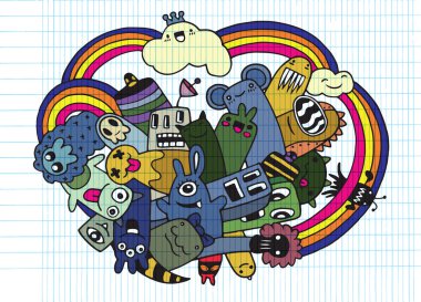 Hipster Hand drawn Crazy doodle Monster City,drawing style. clipart