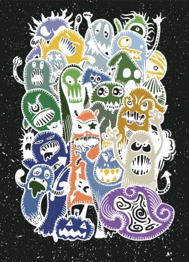 Farklı emo ile korkutucu, Komik renkli karakterler vektör seti