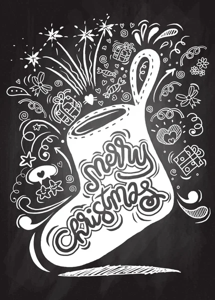 Calcetines de regalo de Navidad estilo Doodle Tarjeta de felicitación dibujada a mano — Archivo Imágenes Vectoriales