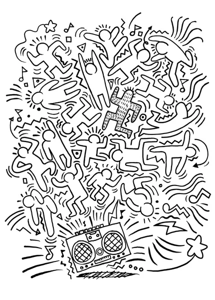 Dibujo a mano Doodle Vector Ilustración de gente divertida del partido — Archivo Imágenes Vectoriales
