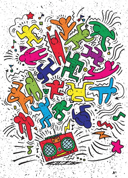 El çizimi Doodle vektör çizim, komik parti insanlar — Stok Vektör
