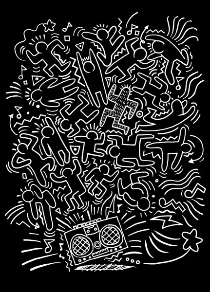 Disegno a mano Doodle Vector Illustrazione di gente divertente festa — Vettoriale Stock