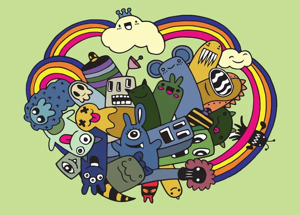 Hipster dibujado a mano loco doodle Monster City, estilo de dibujo . — Archivo Imágenes Vectoriales