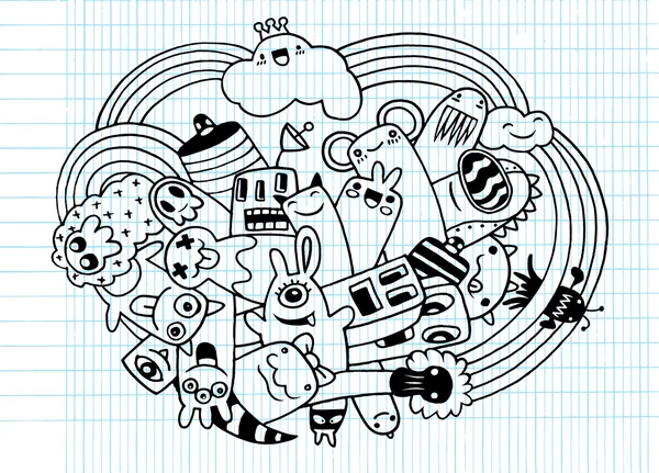 Hipster hand gezeichnet Crazy Doodle Monster City, Zeichenstil. — Stockvektor
