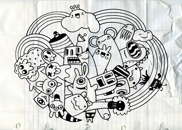 Hipster dibujado a mano loco doodle Monster City, estilo de dibujo . — Archivo Imágenes Vectoriales