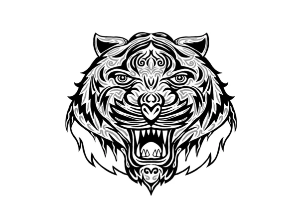 Tête de tigre dessinée à la main Tattoo.psychedelic tigre isolé — Image vectorielle