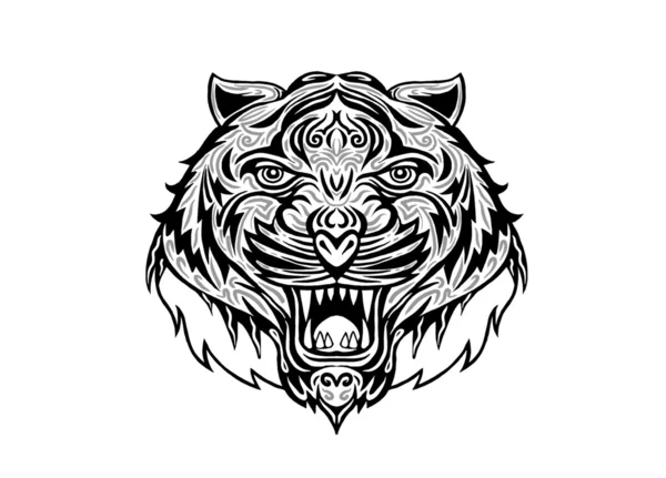 Kézzel rajzolt Tiger Tattoo.psychedelic tigris elszigetelt fej — Stock Vector