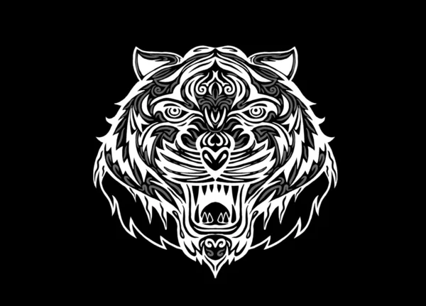 Tête de tigre dessinée à la main Tattoo.psychedelic tigre isolé — Image vectorielle