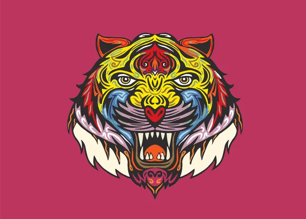 Cabeza de tigre dibujada a mano Tattoo.psychedelic tigre aislado — Archivo Imágenes Vectoriales