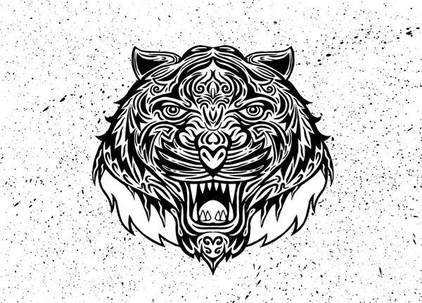 Handritad Tiger bege Tattoo.psychedelic tiger isolerade — Stock vektor