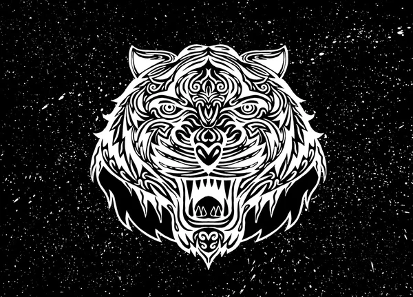 Cabeza de tigre dibujada a mano Tattoo.psychedelic tigre aislado — Archivo Imágenes Vectoriales