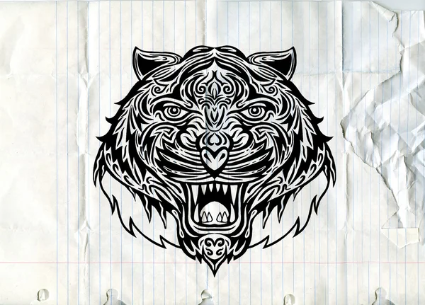 Cabeça de tigre desenhada à mão Tatuagem.tigre psicodélico isolado —  Vetores de Stock