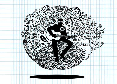Hand drawing Doodles musician playing guitar and sings a song .v clipart