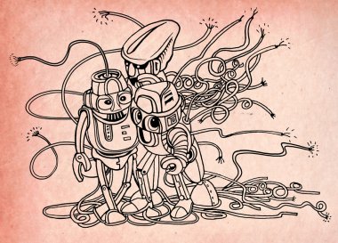 Elle çizilmiş vektör çizim, Doodle robot, Illustrator satır