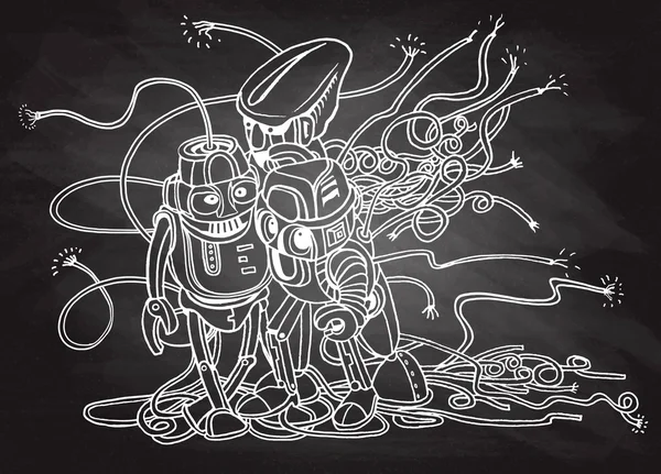 Vector dibujado a mano Ilustración del robot Doodle, línea ilustradora — Vector de stock