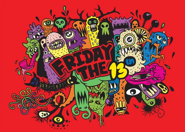 Freitag 13 Grunge Illustration mit Doodle Ghost Hintergrund — Stockvektor