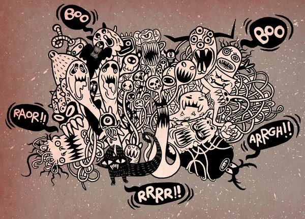 Serie di mostro brutto pazzo disegnato a mano. Halloween.monster scarabocchi — Vettoriale Stock