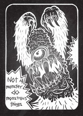 el çizilmiş canavar alıntı, tipografi posteri. tüm canavarlar yok