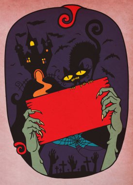 Mutlu Cadılar Bayramı Poster, ölü adamın eli boş ahşap işareti ile 