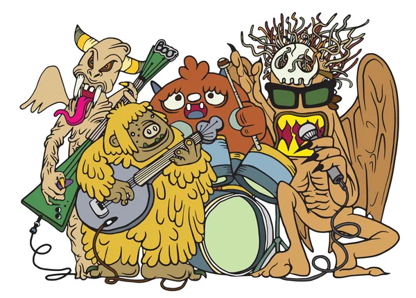 Fiesta de rock de monstruos, estilo dibujado a mano — Archivo Imágenes Vectoriales