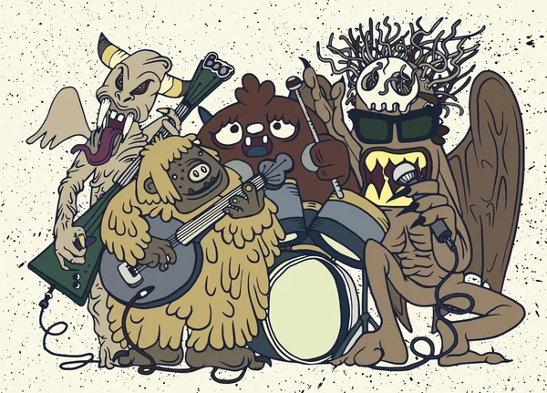 Fiesta de rock de monstruos, estilo dibujado a mano — Vector de stock