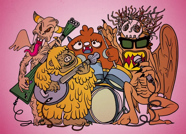 怪物摇滚派对，手绘风格 — 图库矢量图片