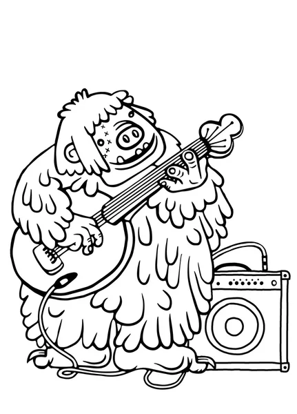 Rock monster, playing rock electric guitar near an amp . — стоковый вектор