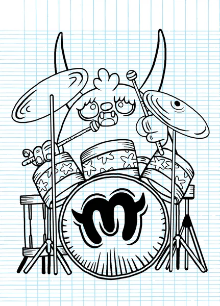 Monster rocktrummis, spela trumma. karaktärsdesign. typographi — Stock vektor