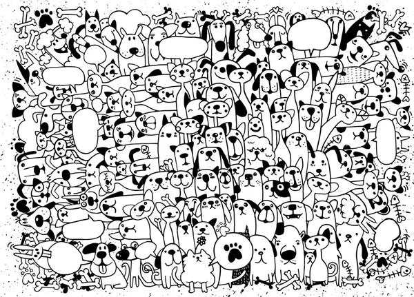 Hayvanlar. Kediler ve köpekler vektör desen. Elle çizilmiş karalamalar evcil hayvan