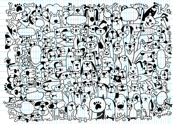 Animals. Cats and Dogs Vector pattern. Hand Drawn Doodles Pets