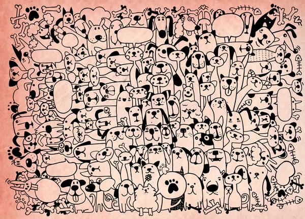 動物。猫と犬のベクトル パターン。手描き落書きペット — ストックベクタ